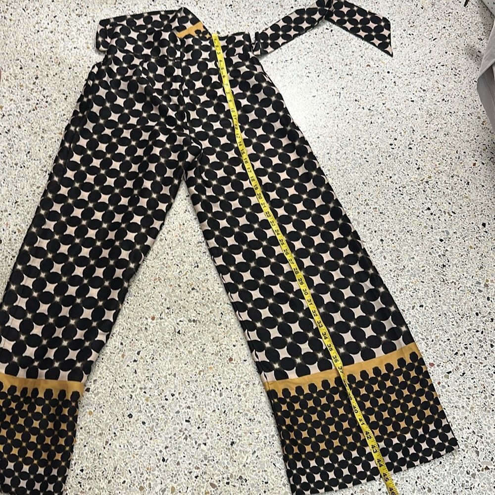 Mango MNG black brown pattern print wide leg back zip pants small s - Picture 4 of 8